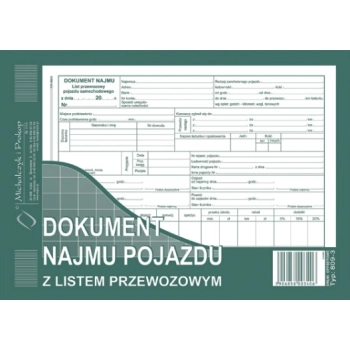 Dokument najmu pojazdu z listem przewozowym A5 809-3